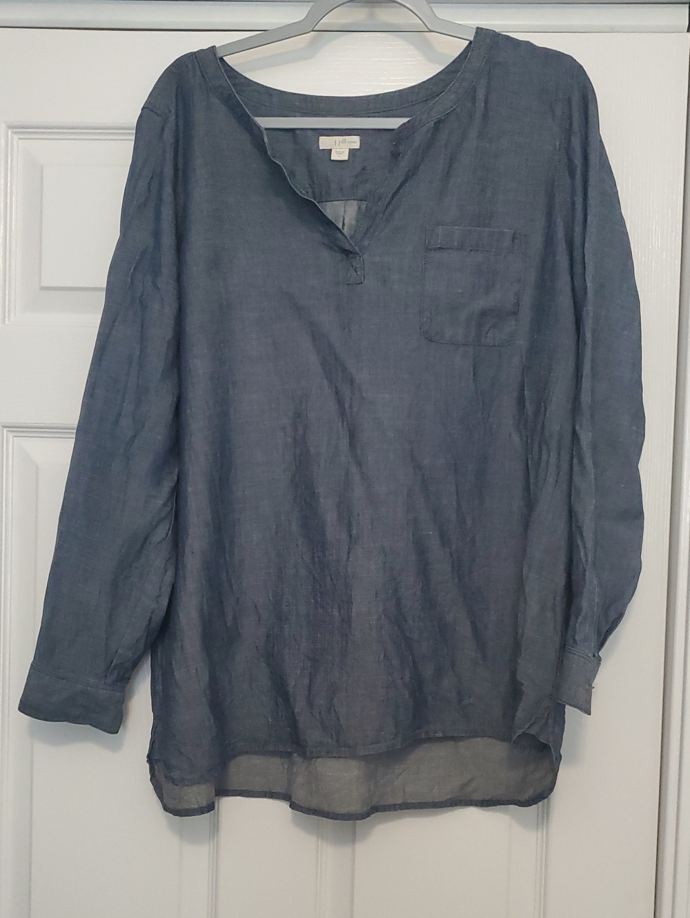 J. Jill Denim Tencel Linen Blend Blue Chambray Tunic Blouse Top - Size L